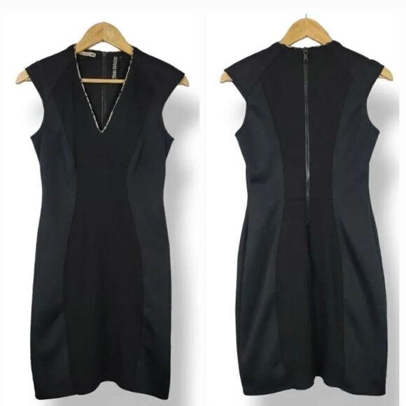 Yoana Baraschi Ponte Knit Vneckline Cap Sleeve Sheath Dress in Black Size Small - Picture 10 of 10